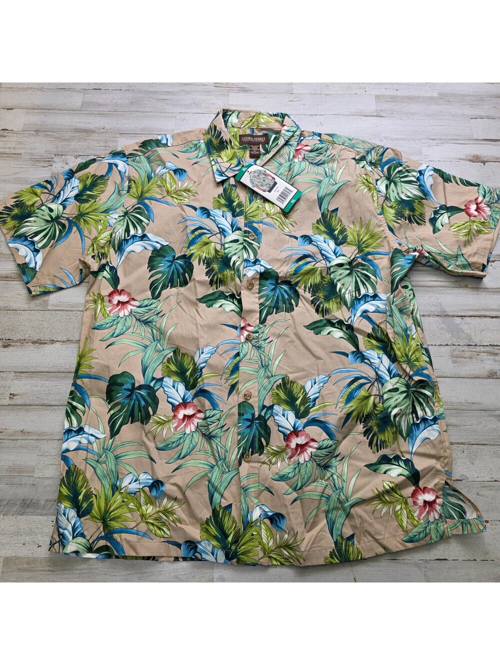 Cooke Street Hawaiian Islands Shirt XL Beige Floral Tropical 100% Cotton NWT